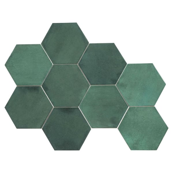 Jenae Emera Green 4 in. x 5 in. Zellige Hexagon Glossy Ceramic Wall Tile (5.38 sq. ft. / Case)