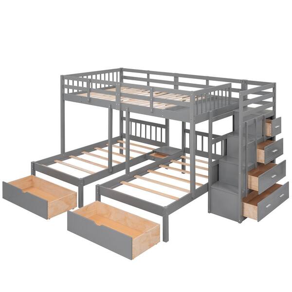 Harper & Bright Designs Gray Full over Twin & Twin Bunk Bed with Six ...