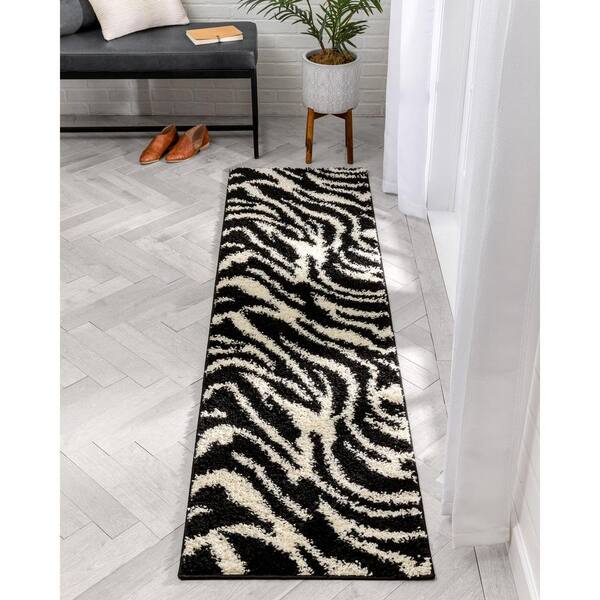 2 x 72 Runner Well Woven 85632 Zebra Miami Modern Area Rug Black 2 x 72 Runner Well Woven 85632 Zebra Miami Modern Area Rug Black