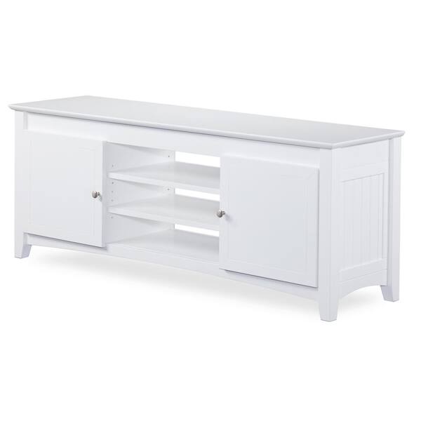 AFI Nantucket 60 in. White Wood TV Stand Fits TVs Up to 70 in. with Storage Doors