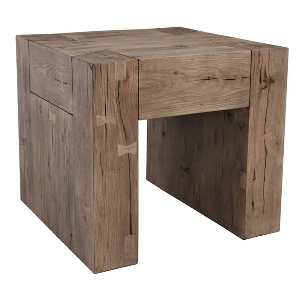 Benjara 24 in. Brown Square Wood End Table with Wooden Frame