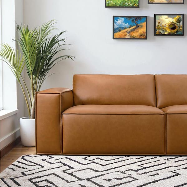 Ashcroft Furniture Co Wilmington 92.5 in. Square Arm Faux Leather