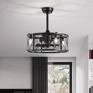 20 in. Industrial Indoor Matte Black Mesh Drum Reversible Ceiling Fan with Light Kit and Remote Control