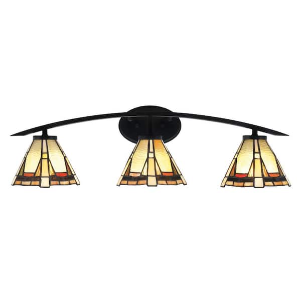 Unbranded Siena 29 in. 3-Light Vanity Light Matte Black with Zion Art Glass Shades