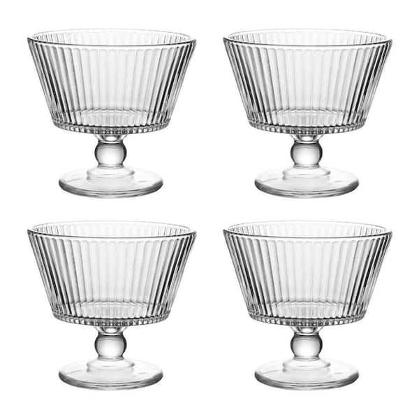 Vintage Glass Dessert Bowls 9 oz. Cup Shape Lead-Free Thickened Glassware for Ice Cream Fruit Snacks 4-Pack