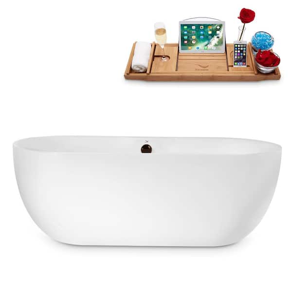 Streamline 67 in. Acrylic Flatbottom Non-Whirlpool Bathtub in Glossy White with Matte Oil Rubbed Bronze Drain and Overflow Cover