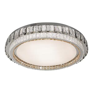 19.68 in. 1-Light Modern Crystal Silver 3-color Selectable LED Flush Mount Ceiling Light