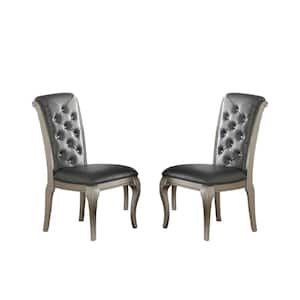 Liboria Solid Wood and Silver Faux Leather Dining Chair (Set of 2)