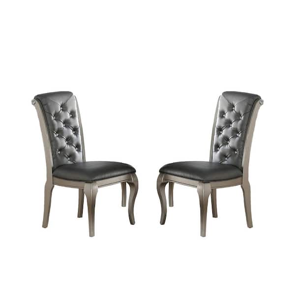 SIMPLE RELAX Liboria Solid Wood and Silver Faux Leather Dining Chair (Set of 2)