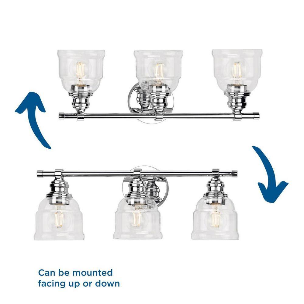 Ambrose 21" Polished Chrome 3-Light Vanity with Clear Glass Shades
