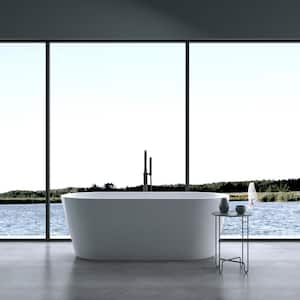 59 in. Acrylic Freestanding Flatbottom Double Ended Soaking Bathtub in Glossy White with Drain and Overflow