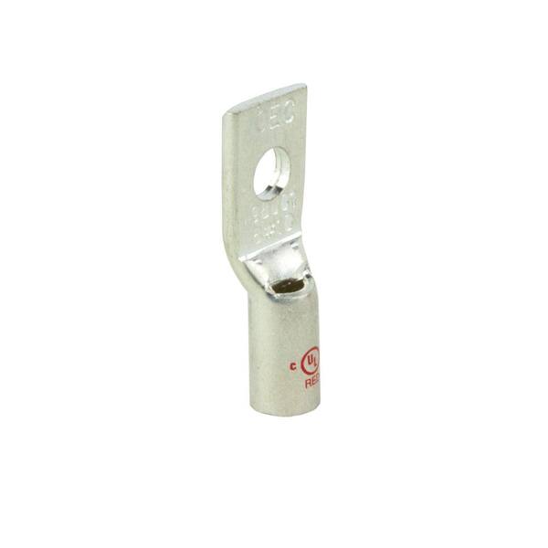 #8 AWG Red Compression Lug - 2 Hole, 1/4" Hole, 5/8" Spacing, Long Barrel, No Window