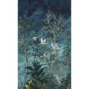 Blue Towering Trees and Midnight Sky Tropical Print Non-Woven Non-Pasted Textured Wallpaper 57 Sq. Ft.
