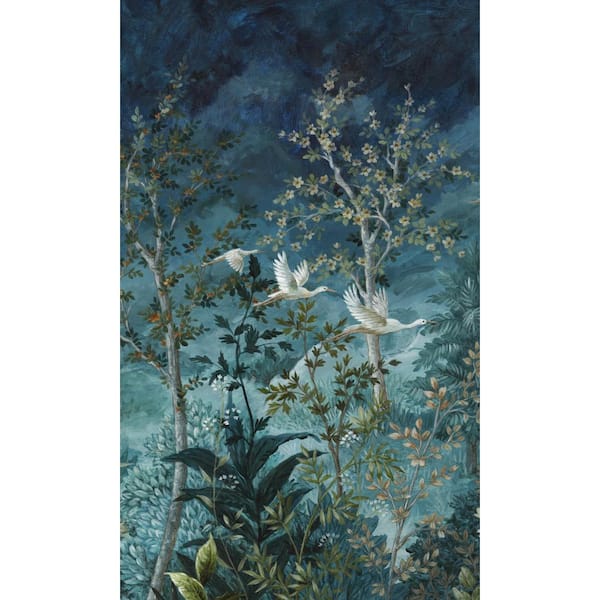 Walls Republic Blue Towering Trees and Midnight Sky Tropical Print Non-Woven Non-Pasted Textured Wallpaper 57 Sq. Ft.