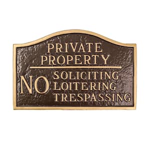 Private Property, No Soliciting, No Loitering Standard Statement Plaque - Oil Rubbed/Gold