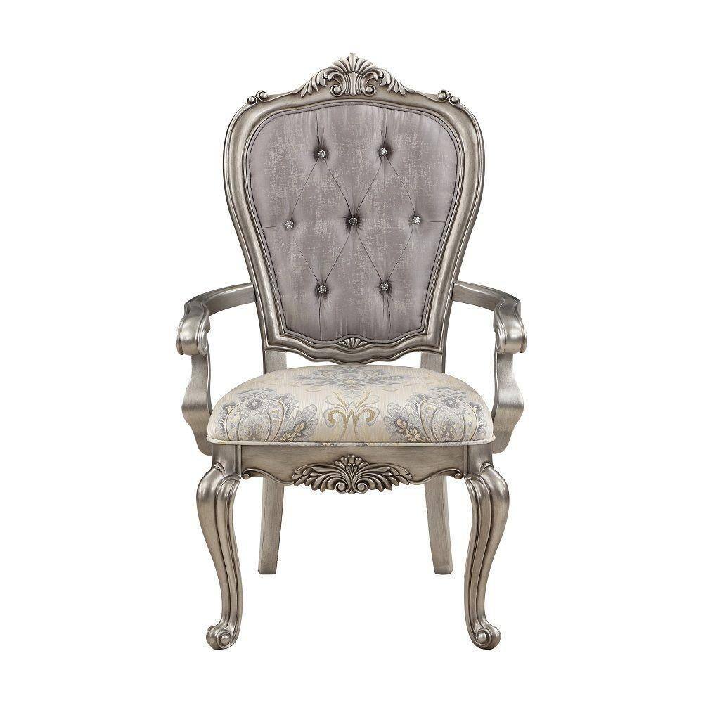 Antique Platinum Velvet Upholstered High Back Side Chair