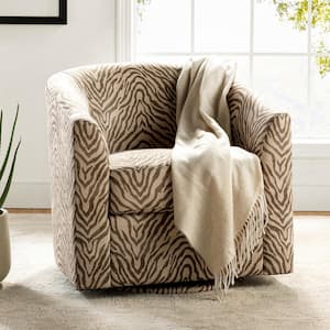 Antonia Taupe Barrel Chair with Metal Swivel Base