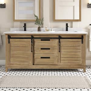Edenderry 72 in. W x 22 in. D x 34 in. H Double Sink Vanity in Almond Latte with White Engineered Marble Top and Outlet
