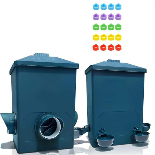 Automatic Chicken Feeder and Waterer Set 15.4H 6.4W 9.2D No Waste 3 Gallon 16 Pound Capacity Poultry Supplies