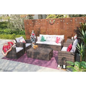 Cara 6-Piece Wicker Patio Conversation Set with Gray Cushions