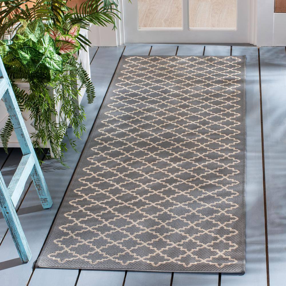Reversible Anthracite & Black Synthetic 27" x 18" Indoor/Outdoor Rug