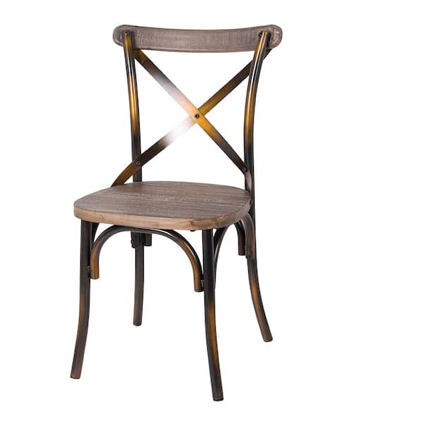 Acme Furniture Zaire Antique Copper and Antique Oak Metal Frame Side Chairs