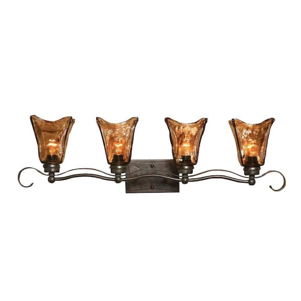 Home Decorators Collection 4-Light Oil Rubbed Bronze Toffee Art Glass Vanity Light