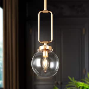 Modern Globe Island Pendant Light Naomi 1-Light Brass Gold Round Chandelier Pendant Light with Clear Glass Shade