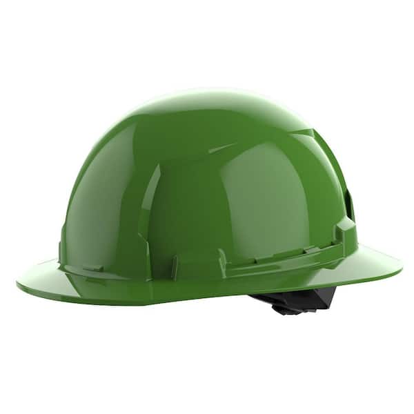 BOLT Green Type 1 Class E Full Brim Non-Vented Hard Hat with 4 Point Ratcheting Suspension