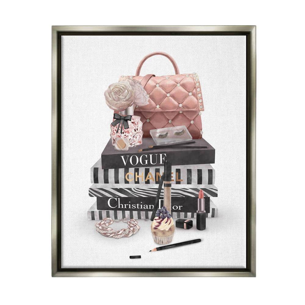 Elegant Glam Fashion Floral Bag on Bookstack Stupell Industries Format: Black Framed, Size: 20 H x 16 W