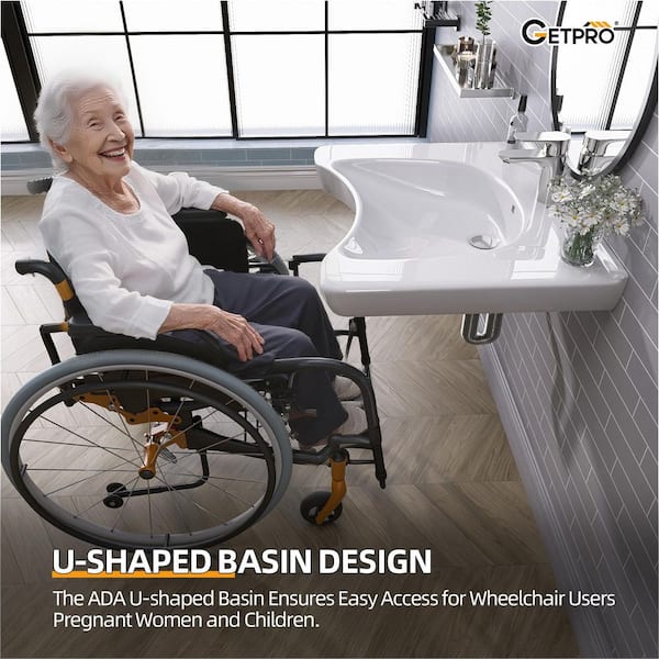 25.5 in Ceramic Wall-Mounted Rectangular ADA Bathroom Sink with Single Faucet Hole in White Floating ADA Vessel Sink