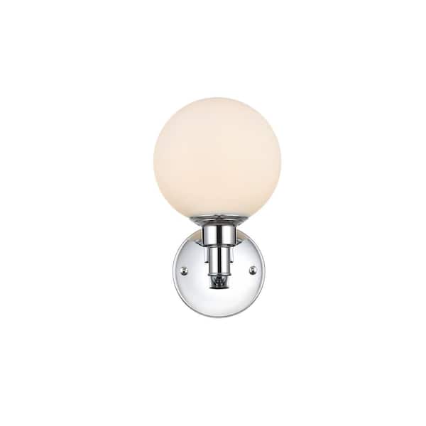 Unbranded Simply Living 6 in. 1-Light Modern Chrome Vanity Light with Frosted White Round Shade