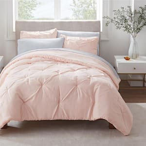 Serta Simply Clean 7 Piece Pleated Bedding Set with Comforter, Bed Pillow Shams and Sheets, King Set - Blush