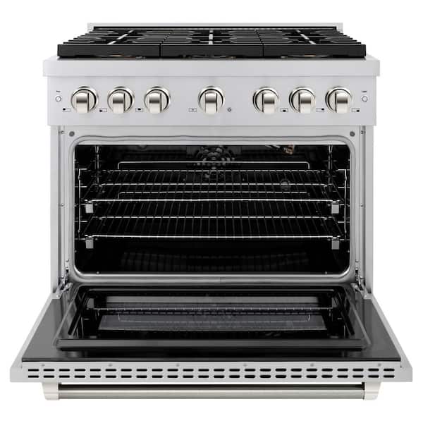 Autograph 36 in. Paramount Gas Range with 6 Burner DuoPro Cooktop and Gas Oven in Stainless Steel w/ Nickel Helix Handle