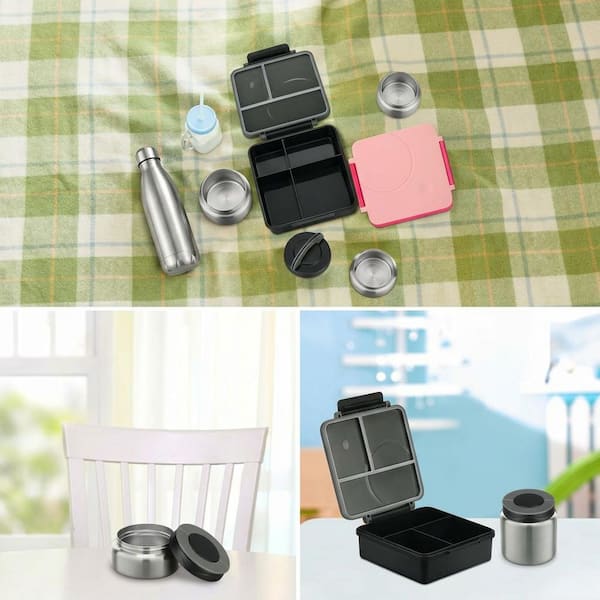 Leak-Proof Stainless Steel Bento 4-Compartment Lunch Box Set with 8 oz. Insulated Thermo Food Jar and Lunch Bag for Kids