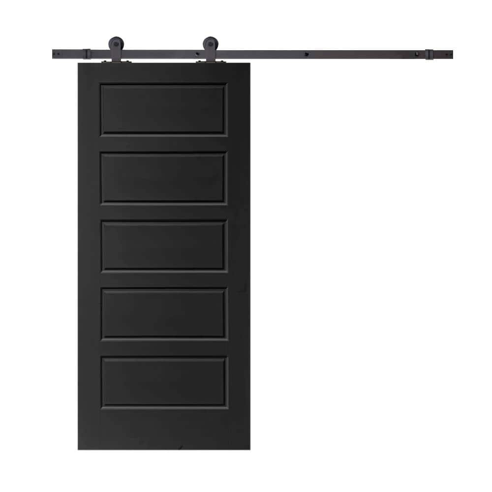 CALHOME 30 in. x 80 in. Black Stained Composite MDF 5 Panel Interior ...