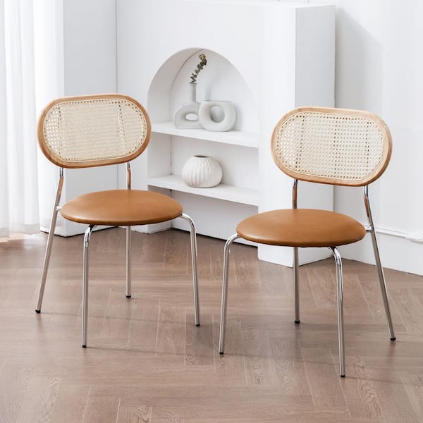 LUE BONA Rattan Counter Height Bar Stools with Faux Leather Seat (Set of 2)