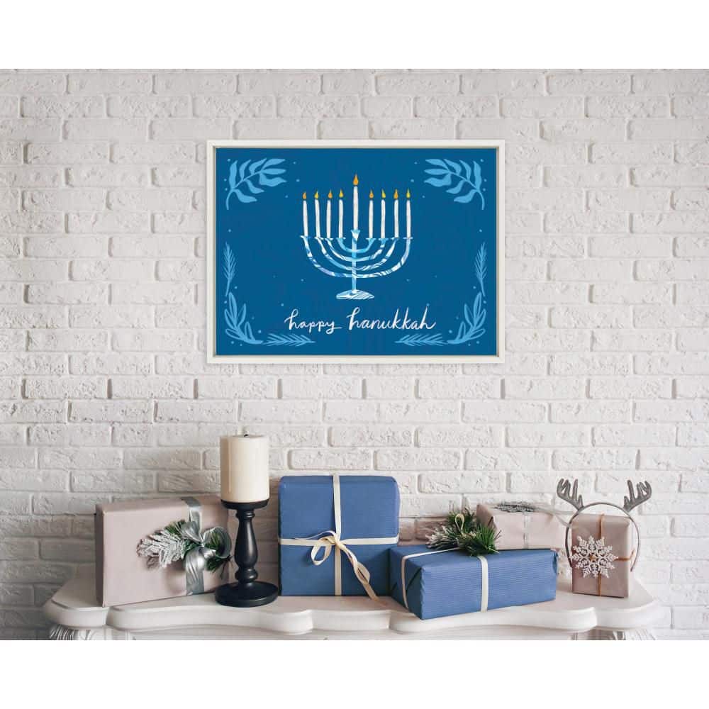 Happy Hanukkah Blue and White Canvas Wall Art, 18x24