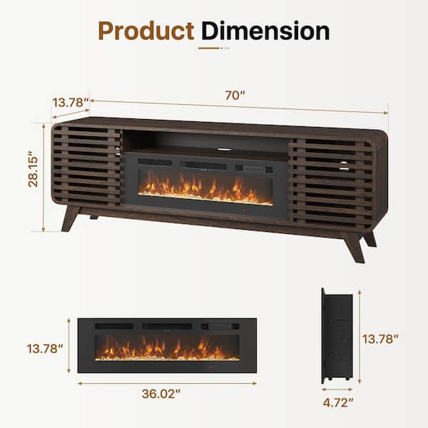 Sizzim 70 in. Freestanding Farmhouse Wooden Electric Fireplace TV