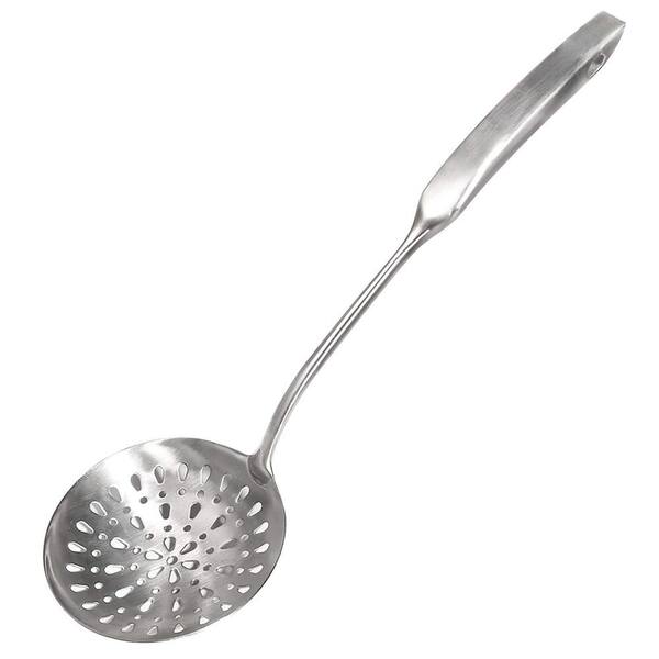 Silver Stainless Steel 14.96 in. Skimmer Slotted Spoon, Rustproof with Handle, Comfortable Grip Design Strainer Ladle