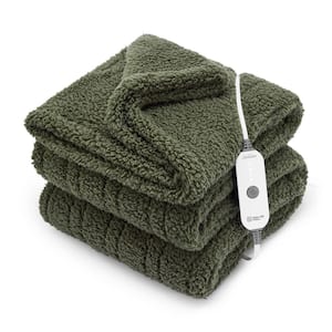 Electric Throw Nordic Sherpa Extra-Long Heated Blanket, Mossy Trellis Color, 50 in. x 72 in.