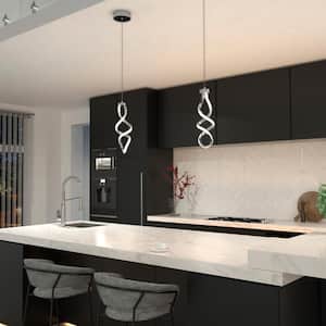 Swirl 13-Watt Integrated LED Chrome Modern Hanging Mini Pendant Light Fixture for Kitchen Island or Living Room