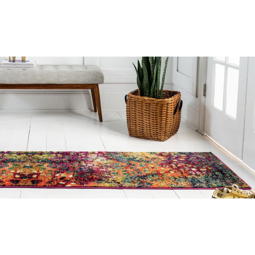 Colorful Abstract Synthetic Indoor Runner Rug