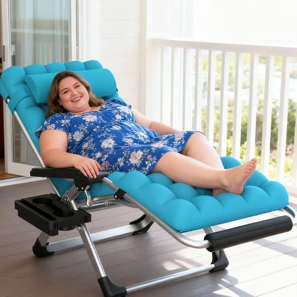 5-Position Adjustable Folding Cot Bed, Steel Outdoor Lounge Chair with Pillow and Mattress for Camping and Patio, 1-Pack