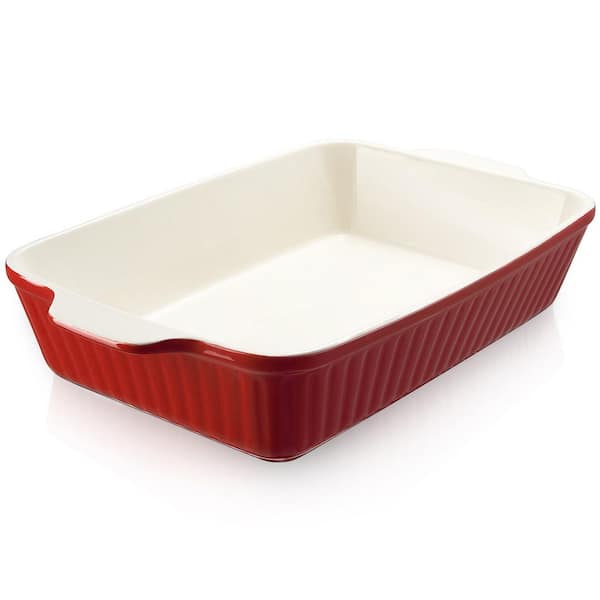 Red Ceramic Casserole Dish, 4.2 Quarts Deep Lasagna Pan with Handles, Oven Safe Durable Baking Dish for Home Decor