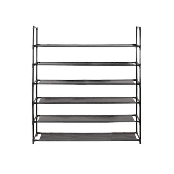 J&V TEXTILES 40 in. H x 43 in. W 30-Shoe-Pair Black Stainless Steel Stackable Shoe Rack