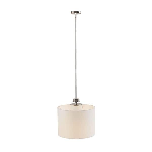White Pacific Metal Pendant Light with Drum Shade for Dining, Living Room