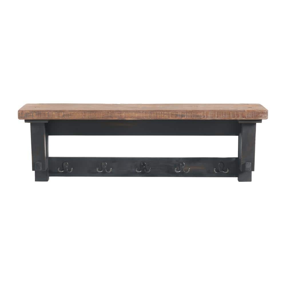 Rustic Industrial 42" Wood Coat Rack with Shelf and Hooks