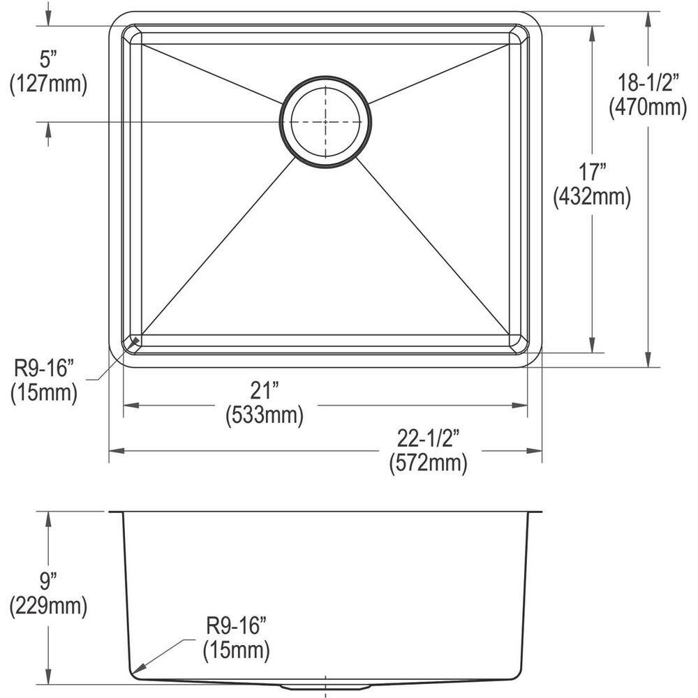 Elkay 23" Stainless Steel Single Bowl Undermount Kitchen Sink