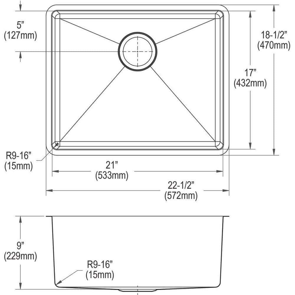 Crosstown Stainless Steel Single Bowl Undermount Kitchen Sink Kit